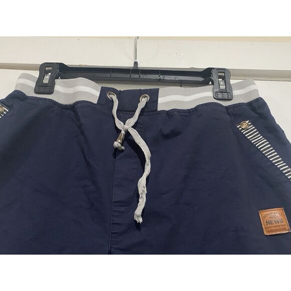 Fashion Style News Shorts Mens Medium Navy Blue Elastic Drawstring Casual Beach - Picture 5 of 11